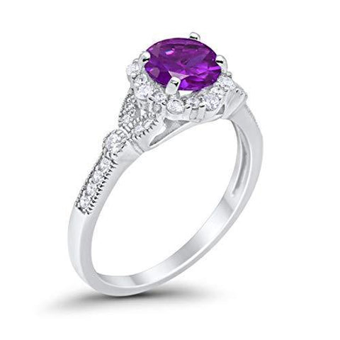 Floral Art Deco Amethyst Cubic Zirconia Ring
