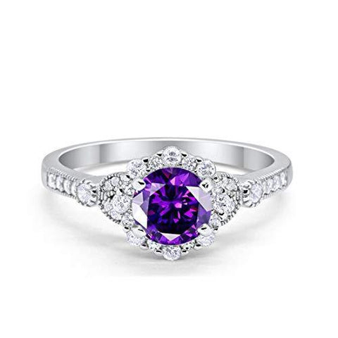 Floral Art Deco Amethyst Cubic Zirconia Ring