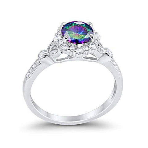 Floral Art Deco Rainbow Cubic Zirconia Ring