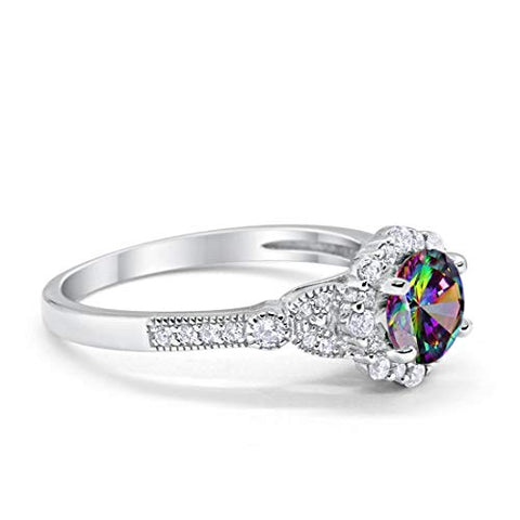 Floral Art Deco Rainbow Cubic Zirconia Ring