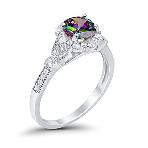 Floral Art Deco Rainbow Cubic Zirconia Ring