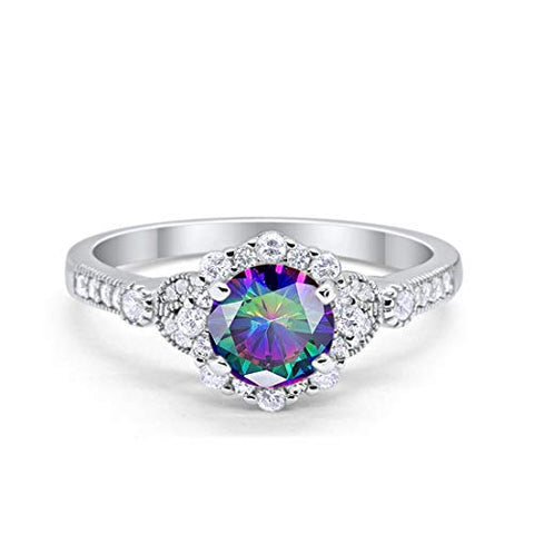 Floral Art Deco Rainbow Cubic Zirconia Ring
