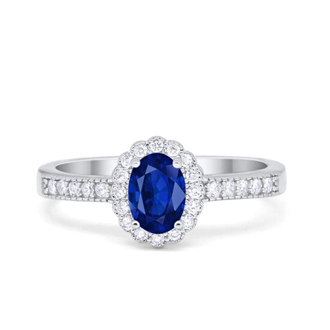 Floral Oval Sapphire Cubic Zirconia Ring