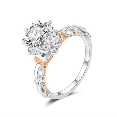 Moissanite Flower Sterling Silver Ring