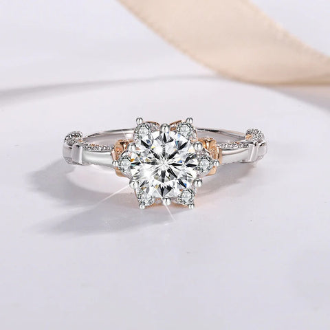 Moissanite Flower Sterling Silver Ring