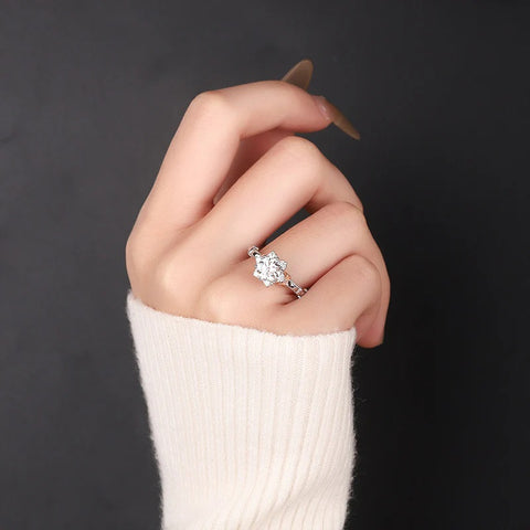 Moissanite Flower Sterling Silver Ring