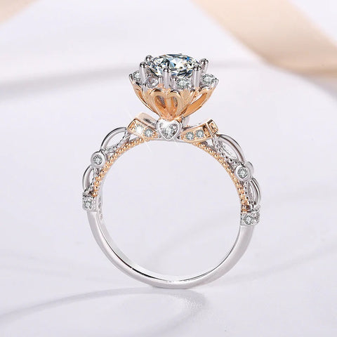 Moissanite Flower Sterling Silver Ring