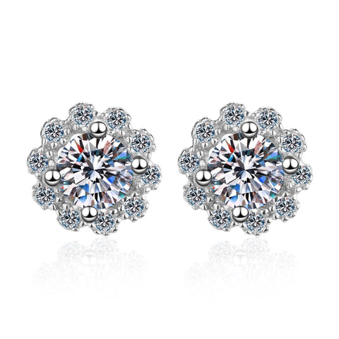 Moissanite Flower Stud Earrings in 925 Silver
