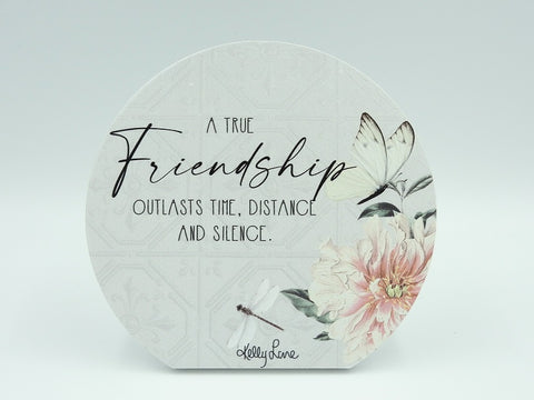 Friendship Vintage Floral Butterfly Sentiment Plaque