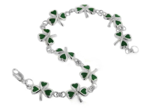Irish Shamrock Lucky Clover Sterling Silver Bracelet
