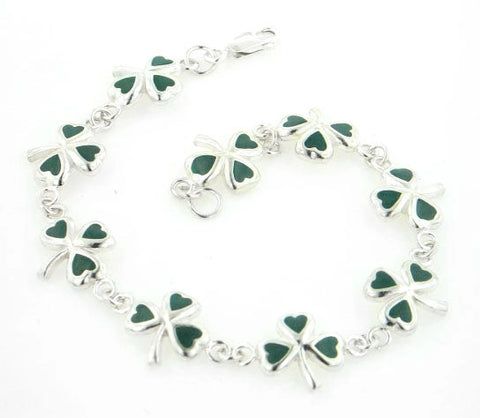 Irish Shamrock Lucky Clover Sterling Silver Bracelet