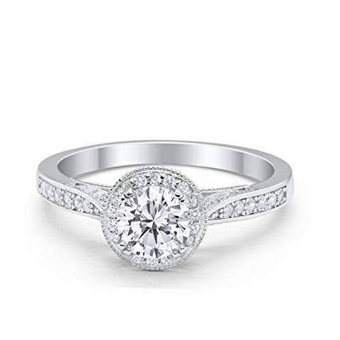 Halo Art Deco Round Ring with Cubic Zirconia