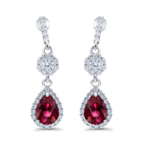 Halo Ruby Teardrop Drop Stud Earrings