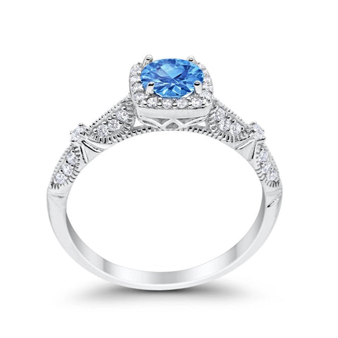 Halo Square Ring with Topaz Cubic Zirconia
