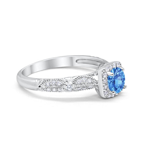 Halo Square Ring with Topaz Cubic Zirconia