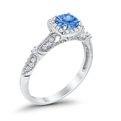 Halo Square Ring with Topaz Cubic Zirconia