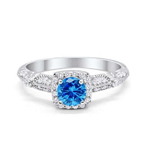Halo Square Ring with Topaz Cubic Zirconia