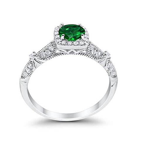 Halo Square Ring with Emerald Cubic Zirconia