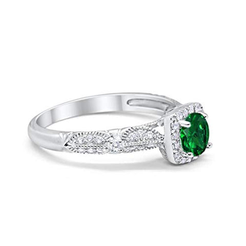 Halo Square Ring with Emerald Cubic Zirconia