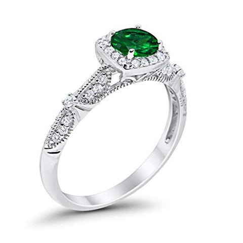 Halo Square Ring with Emerald Cubic Zirconia
