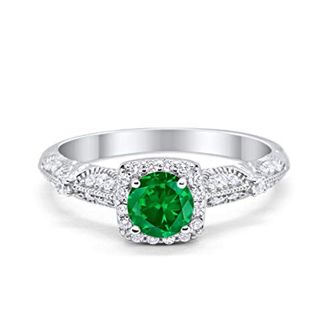 Halo Square Ring with Emerald Cubic Zirconia