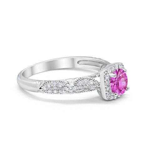 Halo Square Ring with Pink Cubic Zirconia