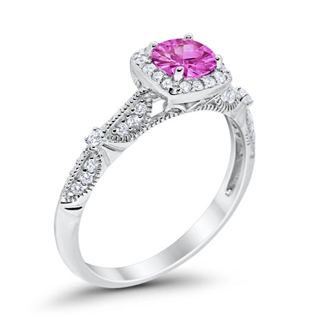 Halo Square Ring with Pink Cubic Zirconia