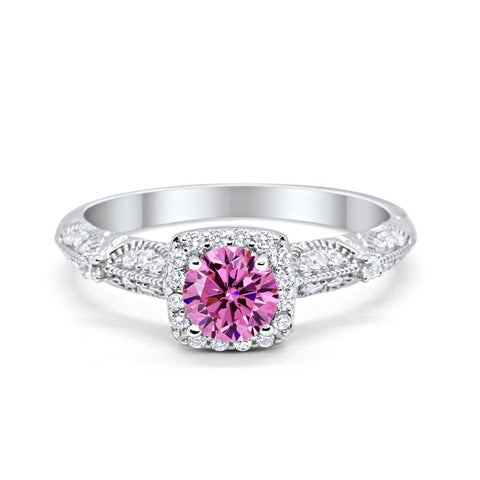 Halo Square Ring with Pink Cubic Zirconia