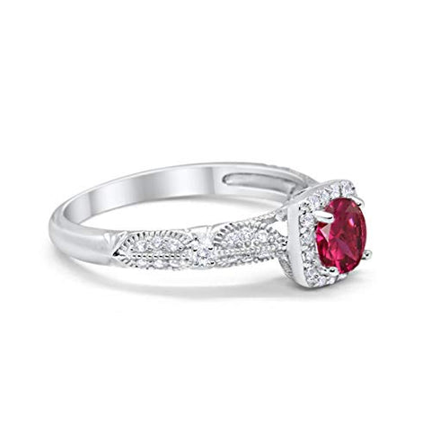 Halo Square Ring with Ruby Cubic Zirconia