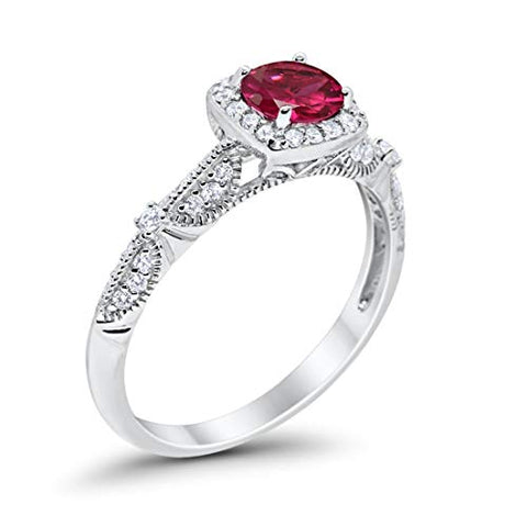 Halo Square Ring with Ruby Cubic Zirconia