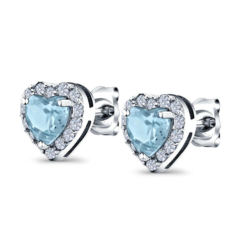 Heart Aquamarine Cubic Zirconia Stud Earrings
