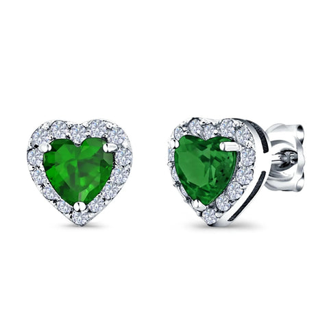 Heart Emerald Cubic Zirconia Stud Earrings