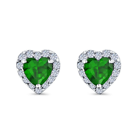 Heart Emerald Cubic Zirconia Stud Earrings