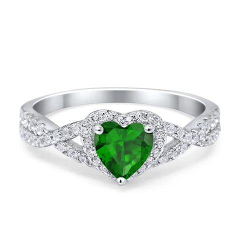 Heart Infinity Ring with Emerald Cubic Zirconia