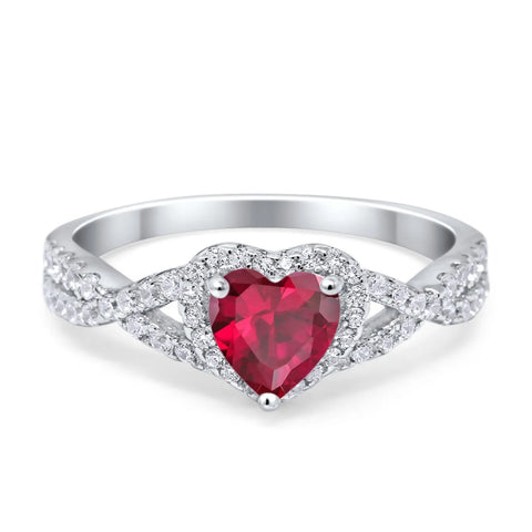Heart Infinity Ring with Ruby Cubic Zirconia