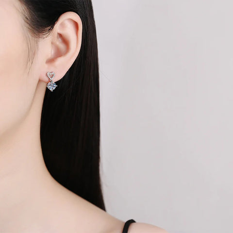 Moissanite Heart Stud Earrings in 925 Silver
