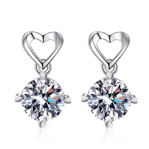 Moissanite Heart Stud Earrings in 925 Silver