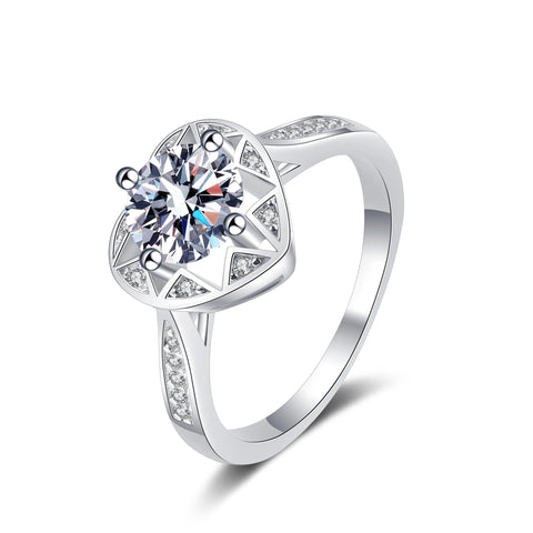 Moissanite Heart Ring in 925 Sterling Silver
