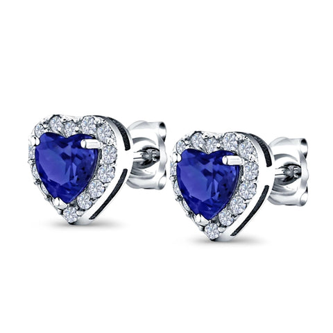 Heart Sapphire Cubic Zirconia Stud Earrings