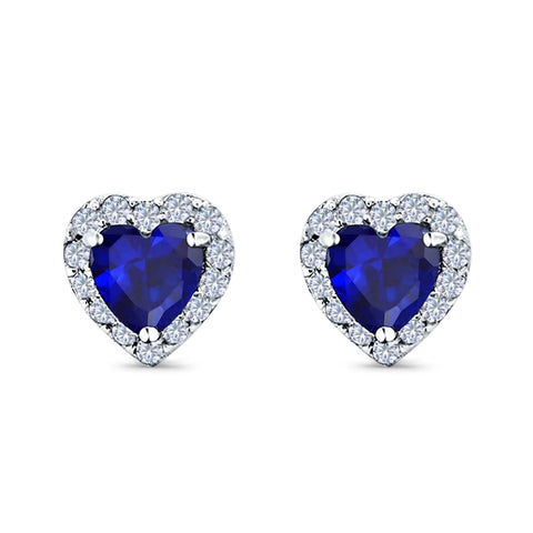 Heart Sapphire Cubic Zirconia Stud Earrings