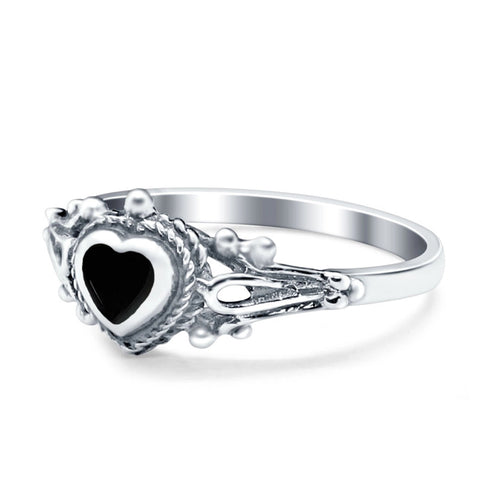 Heart Ring Oxidised with Solitaire Black Onyx