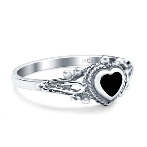 Heart Ring Oxidised with Solitaire Black Onyx