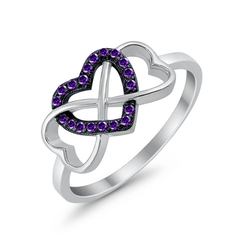 Infinity Heart Ring with Amethyst Cubic Zirconia