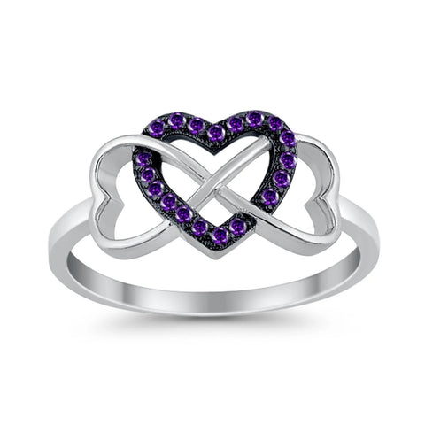Infinity Heart Ring with Amethyst Cubic Zirconia