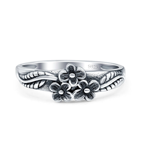 Kids' Three Flower Oxidised Sterling Silver Ring