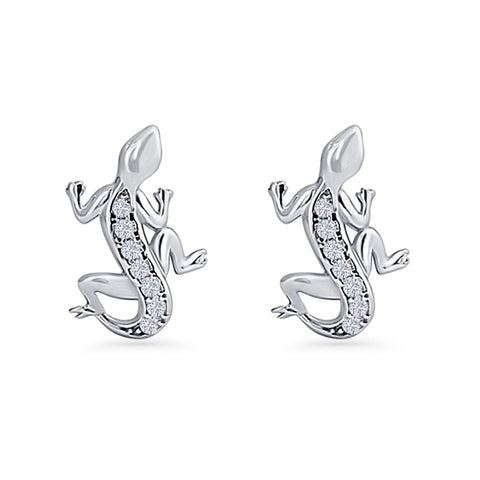 Gecko Lizard Cubic Zirconia Stud Earrings