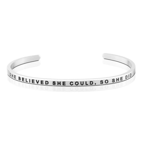 MantraBand She Believed She Could Silver Bangle