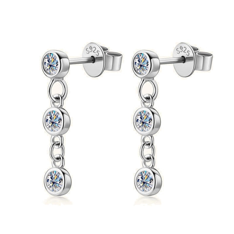 Moissanite Bezel Dangle Drop Stud Earrings in 925 Silver