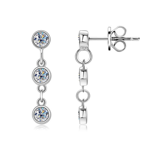 Moissanite Bezel Dangle Drop Stud Earrings in 925 Silver