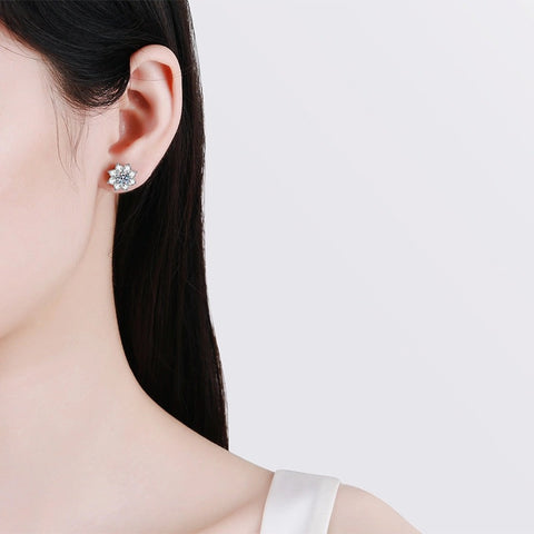 Moissanite Sunflower Stud Earrings in 925 Silver